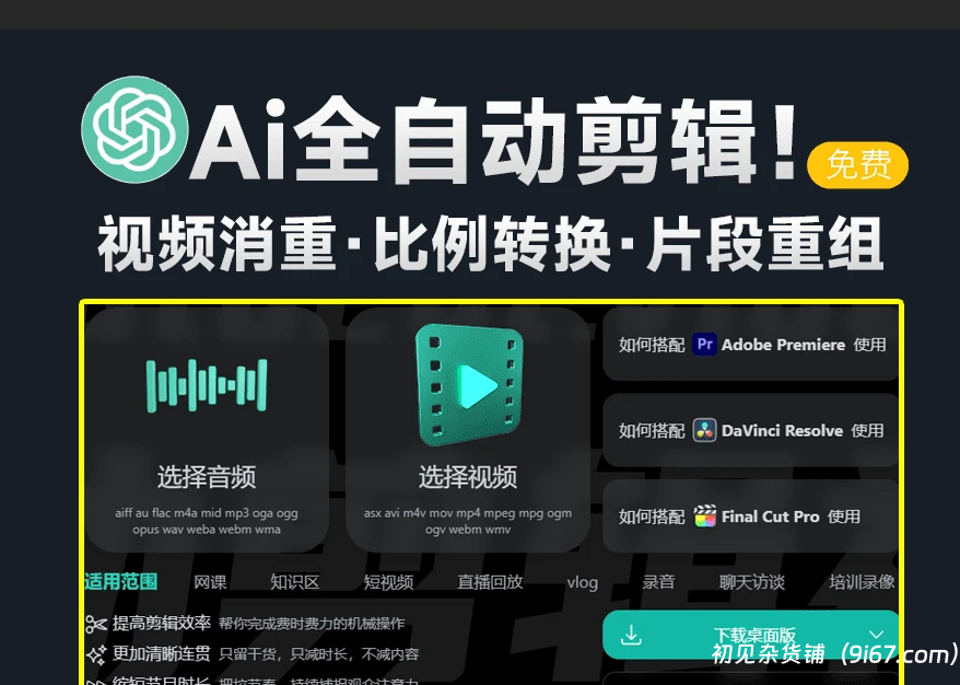 电脑工具丨Ai自动剪辑 自动剪辑工具，可进行视频消重、分辨率调整、多片段混合等|初见杂货铺
