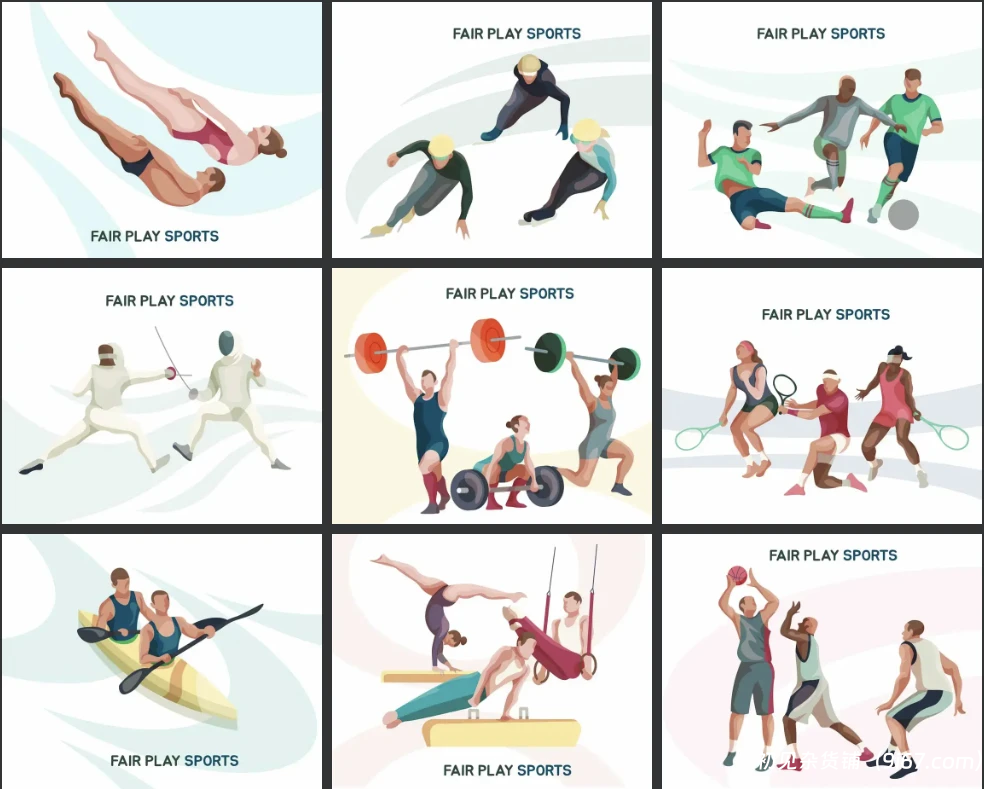 设计资源丨36款奥运会运动项目乒乓体操游泳人剪影海报AI矢量插画设计素材插图2