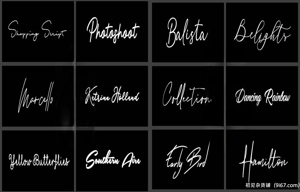 设计资源丨30款高级感飘逸手写英文连笔签名花体字体|初见杂货铺